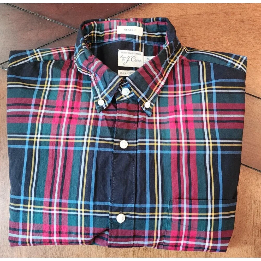 J. Crew 100's 2-Ply Yarns Classic Fit Plaid Button-Down Men Shirt Size M